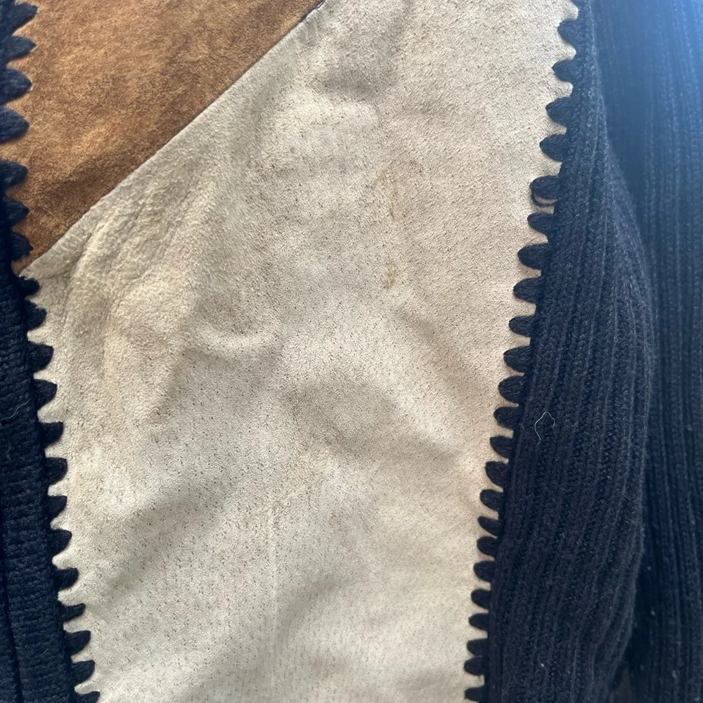 Designers Studio Originals Sweater Leather Suede Patchwork Zip Y2K Retro Women L - Picture 2 of 7